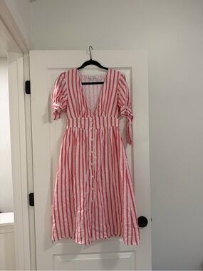 Striped red and White Button-Front Midi Dress